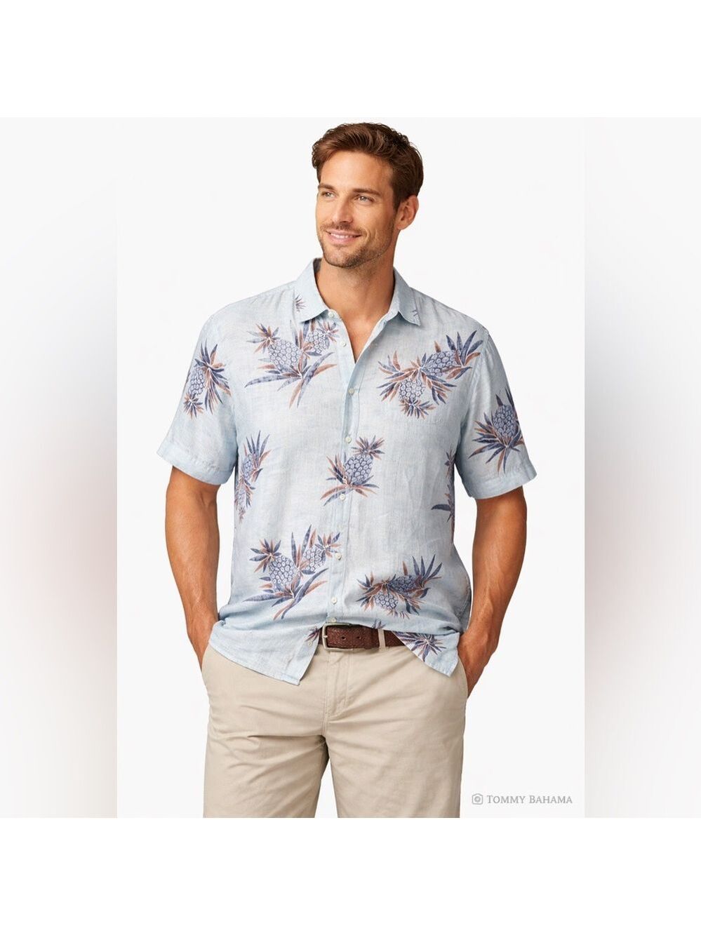 Coastal Vacation Linen Shirt Pineapple Print XL Tall Resort Dadcore